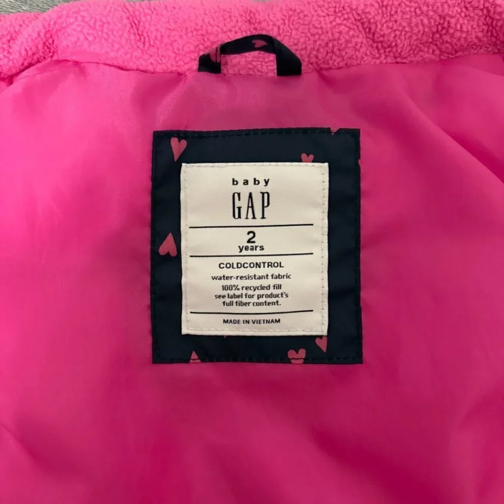 BabyGap Puffer Vest Navy Pink Heart ColdControl Girls 2T